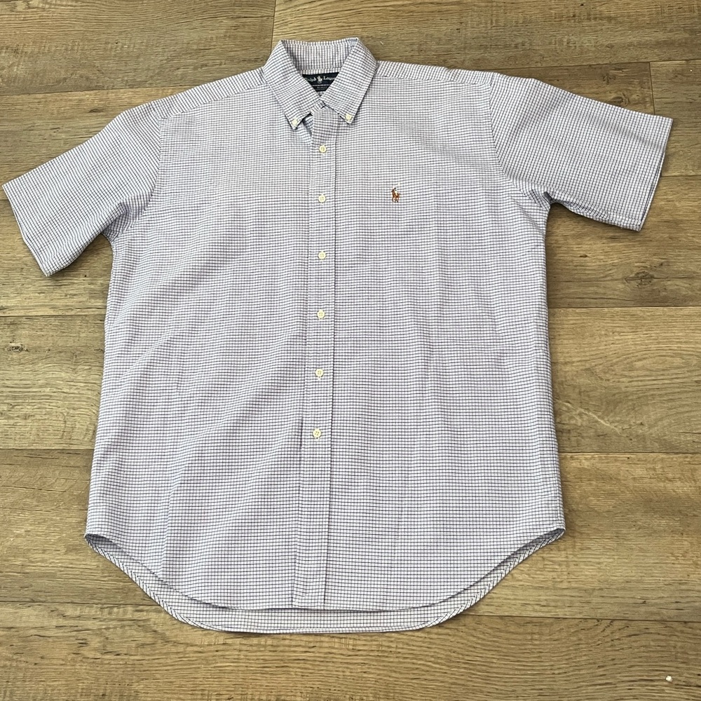 Ralph Lauren Blake Cotton Shirt Short Sleeve Button Down Blue Plaid Size M